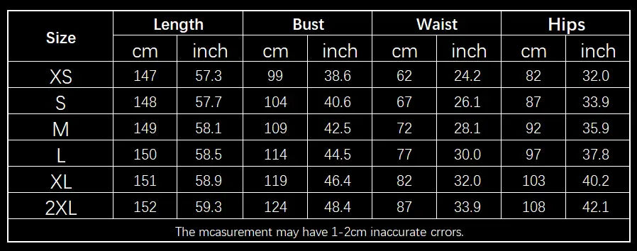 Size chart for womens off shoulder long sleeve knitted bodycon maxi dress showing measurements in centimeters and inches for sizes XS to 2XL.
