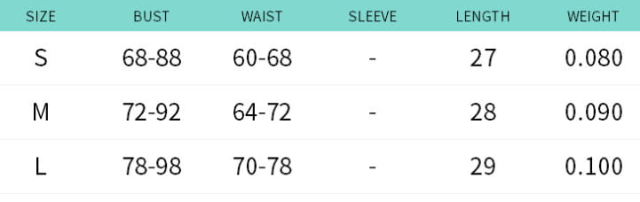 The table displays size and measurement specifications for the strapless keyhole crop top including bust, waist, sleeve length, total length, and weight across sizes S, M, and L.