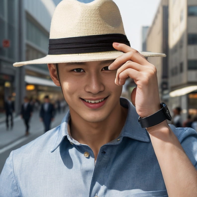 beige straw fedora hat with a black band designed for men featuring uv proof material.