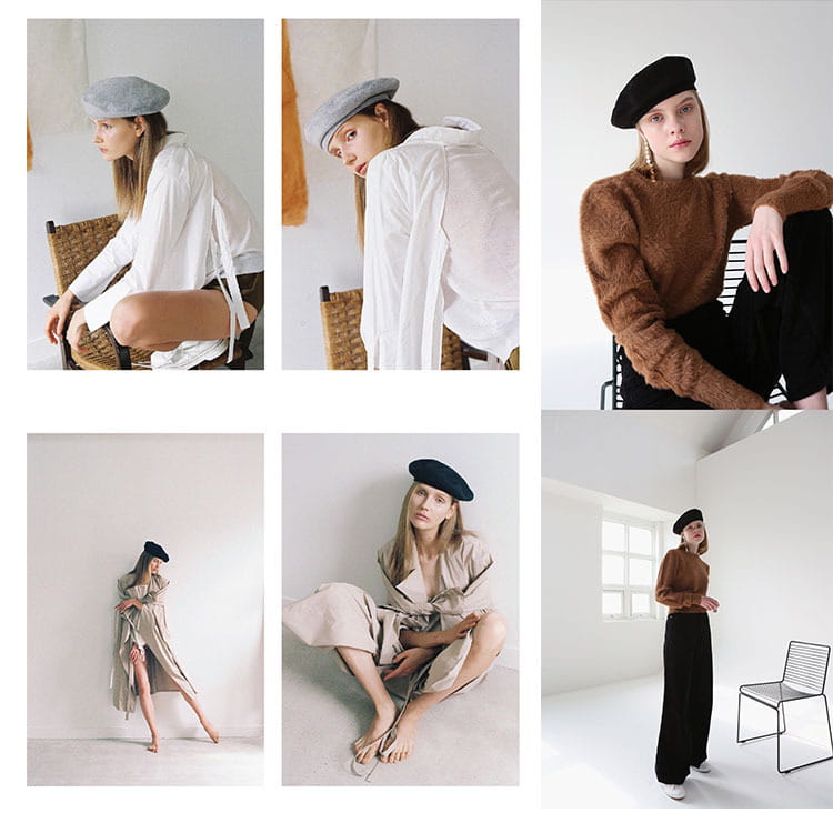 Chapeau en laine béret noir pour peintre, souple et structuré, pour femmes, en tissu gris mat ou noir.
