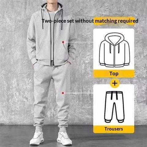 mens zip up hoodie and jogger sweatsuit set featuring a gray fleece zip up hoodie and matching jogger pants ideal for casual wear