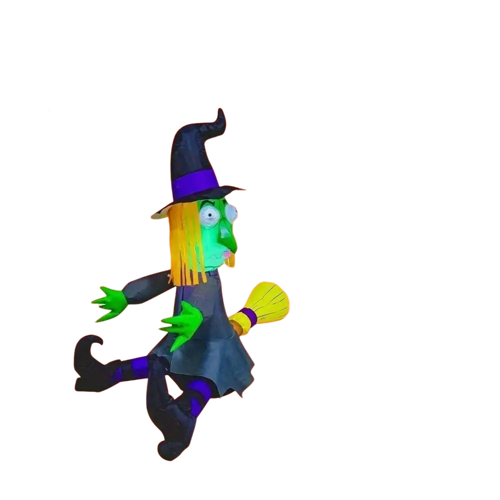 4ft inflatable halloween witch with green face yellow hair and led lights outdoor blow up decoration