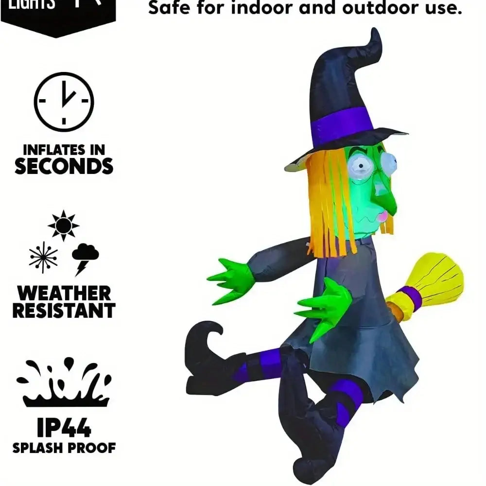 4ft inflatable halloween witch decoration with green skin yellow hair led lights outdoor blow up use