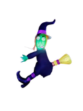 4ft inflatable witch outdoor blow up led decoration with glowing green face purple hat and boots holding yellow broomstick