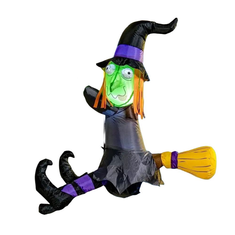 4ft inflatable halloween witch outdoor blow up led decoration with glowing green face black hat and purple accents