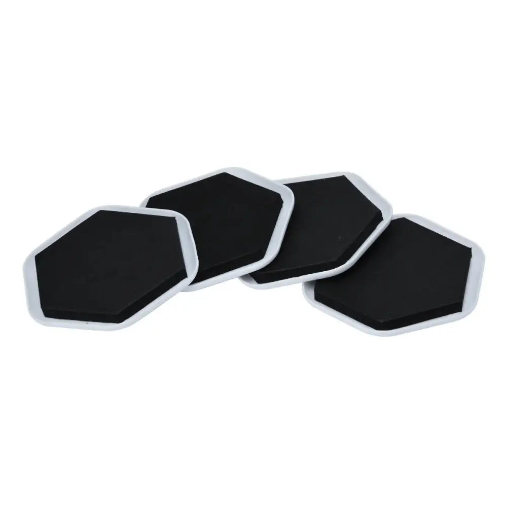 Heavy duty hexagonal furniture moving sliders 4 pack black with white border designed for smooth furniture relocation