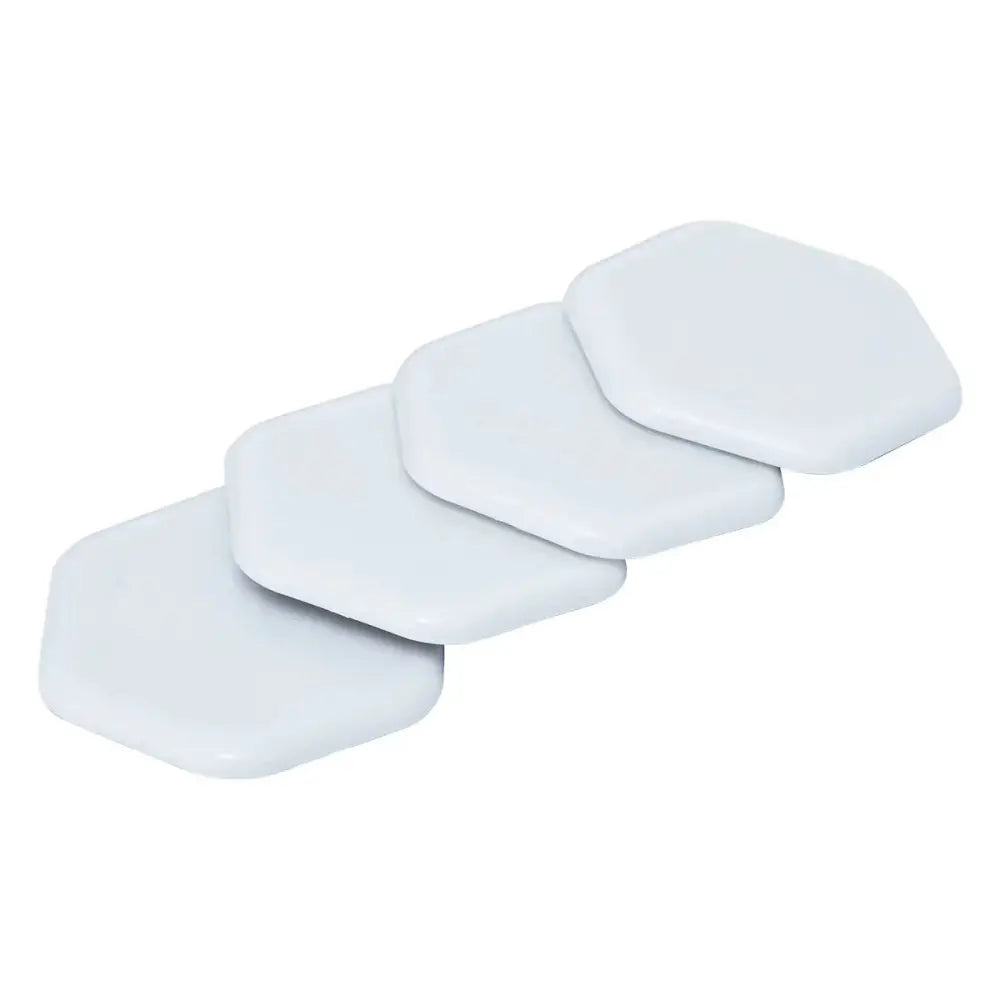 Set of five white hexagonal ceramic heavy duty furniture moving sliders for easy furniture relocation and protection