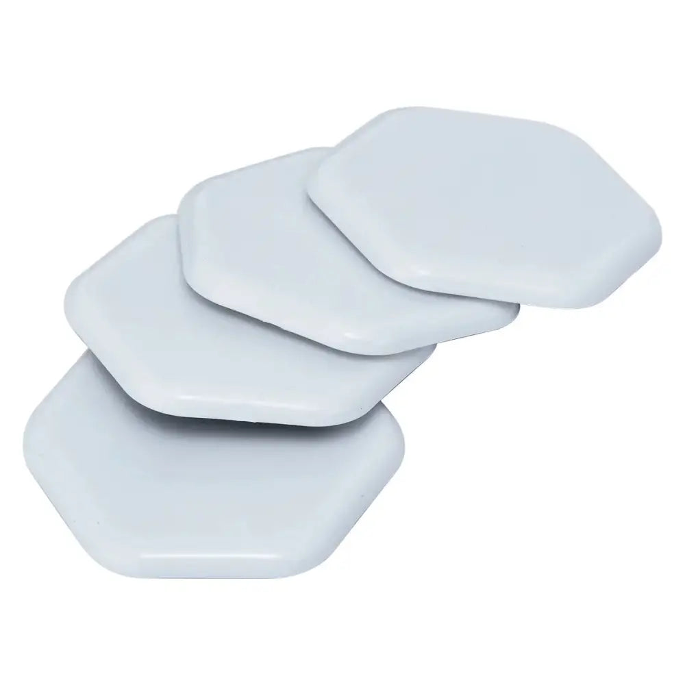 Set of five white hexagonal ceramic coasters for heavy duty furniture moving sliders use