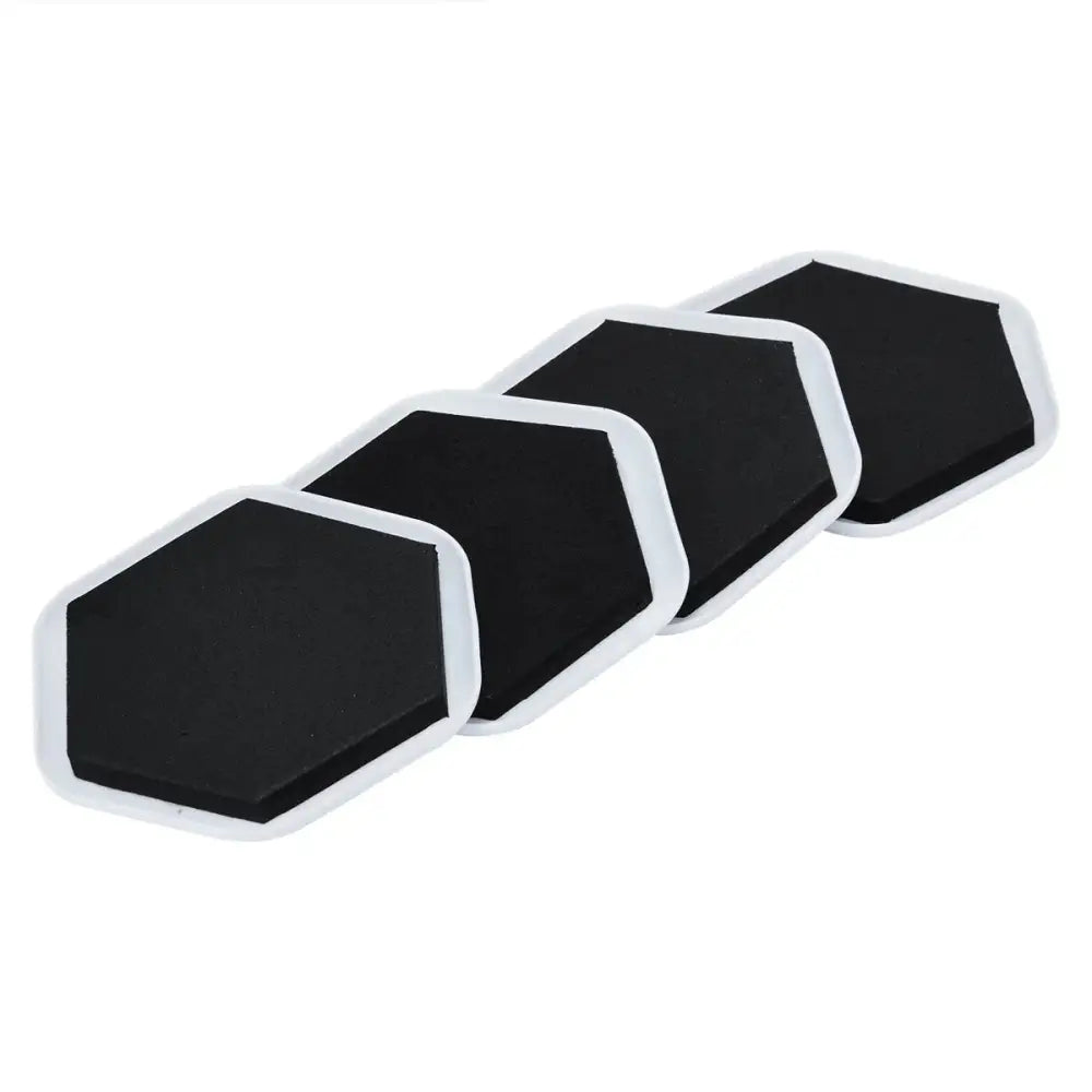 Heavy duty hexagonal furniture moving sliders 4 pack in black with white border for durable surface protection