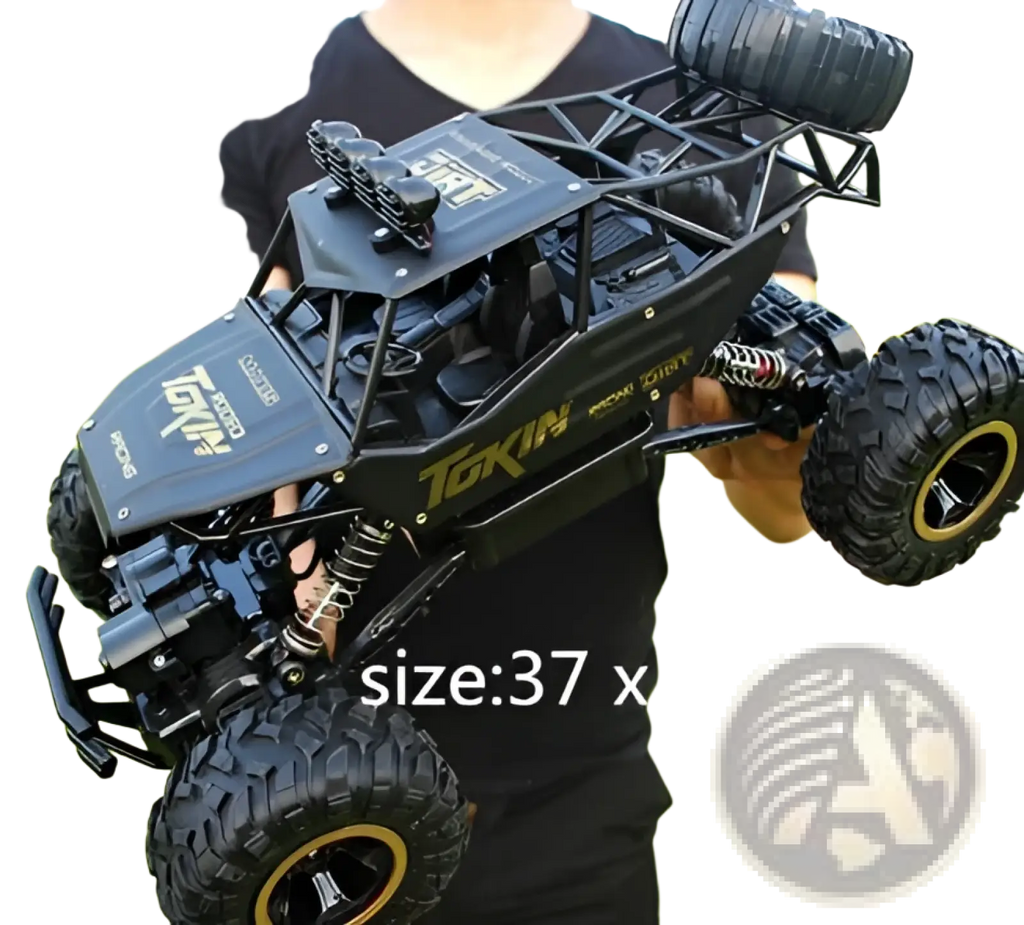 Black 4wd rc off-road high speed crawler truck toy with gold-rimmed tires and detailed suspension system