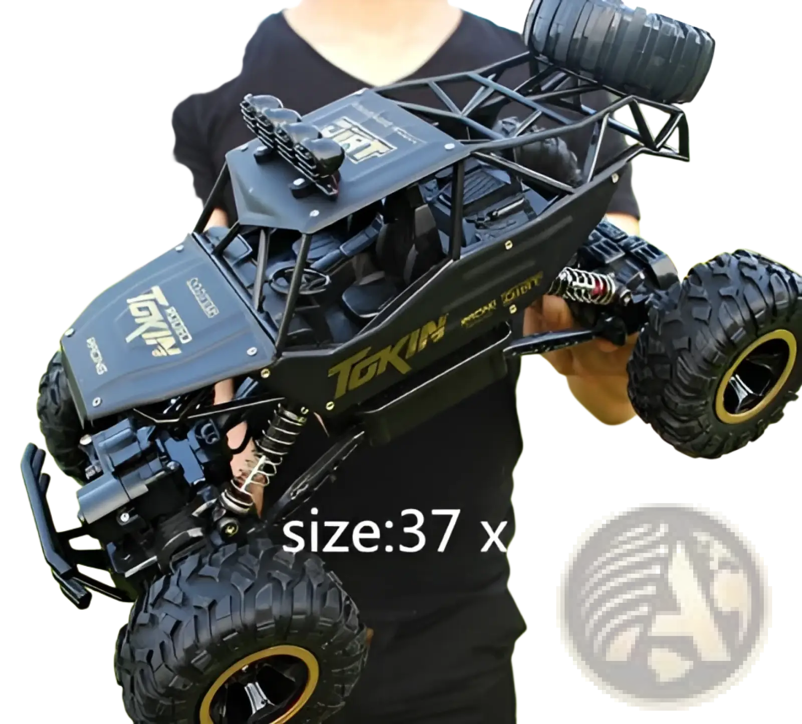 Black 4wd rc off-road high speed crawler truck toy with gold-rimmed tires and detailed suspension system