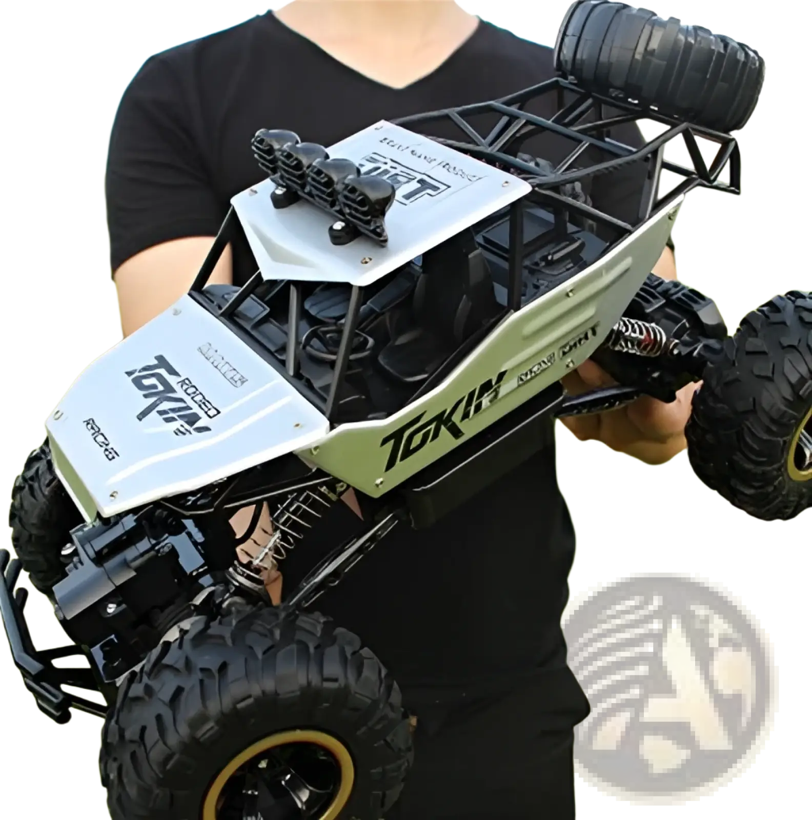White and black 4wd rc off-road high speed crawler truck toy with rugged tires and detailed chassis for rough terrain