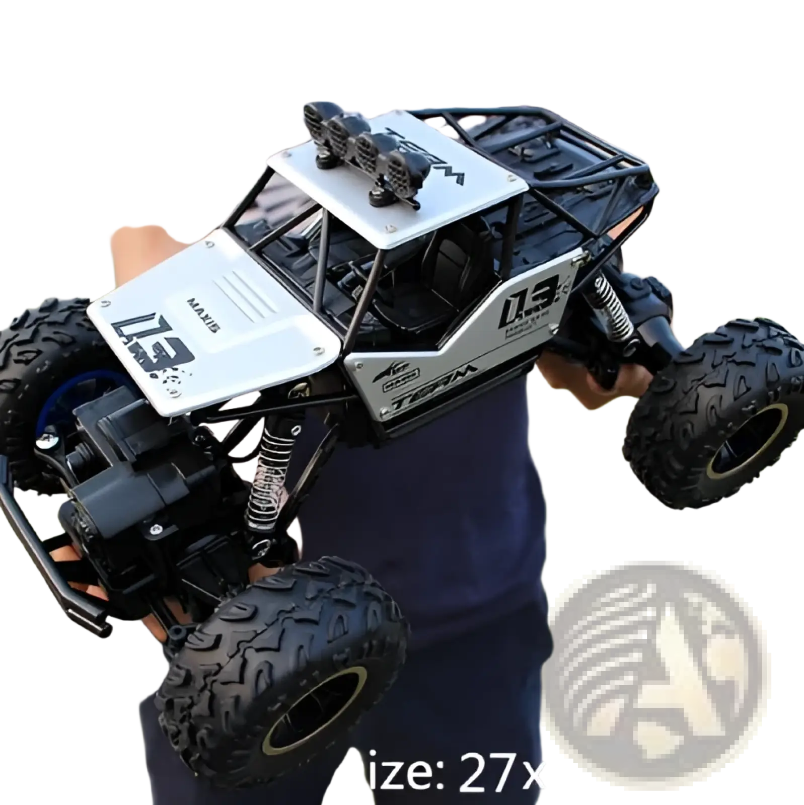 Black and silver 4wd rc off-road high speed crawler truck toy with rugged tires and detailed suspension system