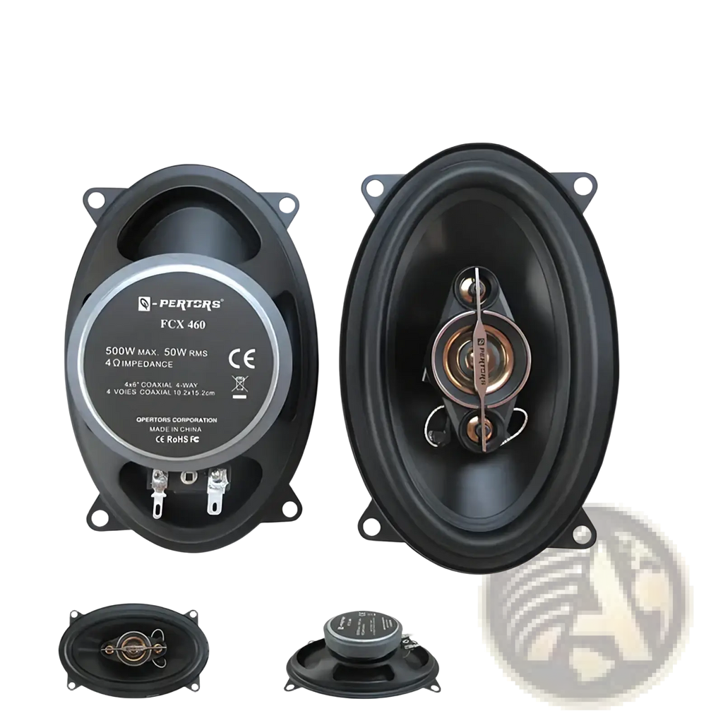Black 4x6 inch pertors fcx460 car speakers with silver center cone and black surround 500w coaxial audio system