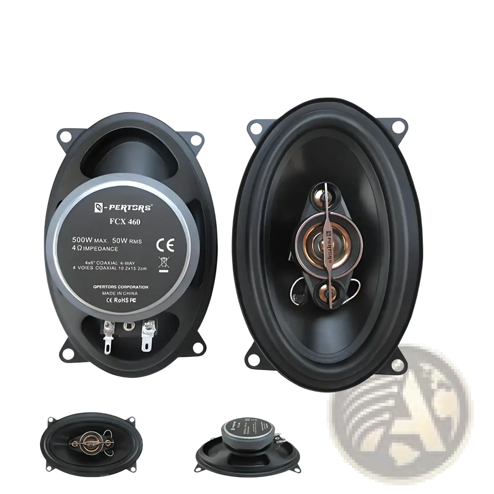 Black 4x6 inch pertors fcx460 car speakers with silver center cone and black surround 500w coaxial audio system