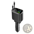 Black 5-in-1 fast retractable car charger with multiple usb ports and digital voltage display for vehicle use