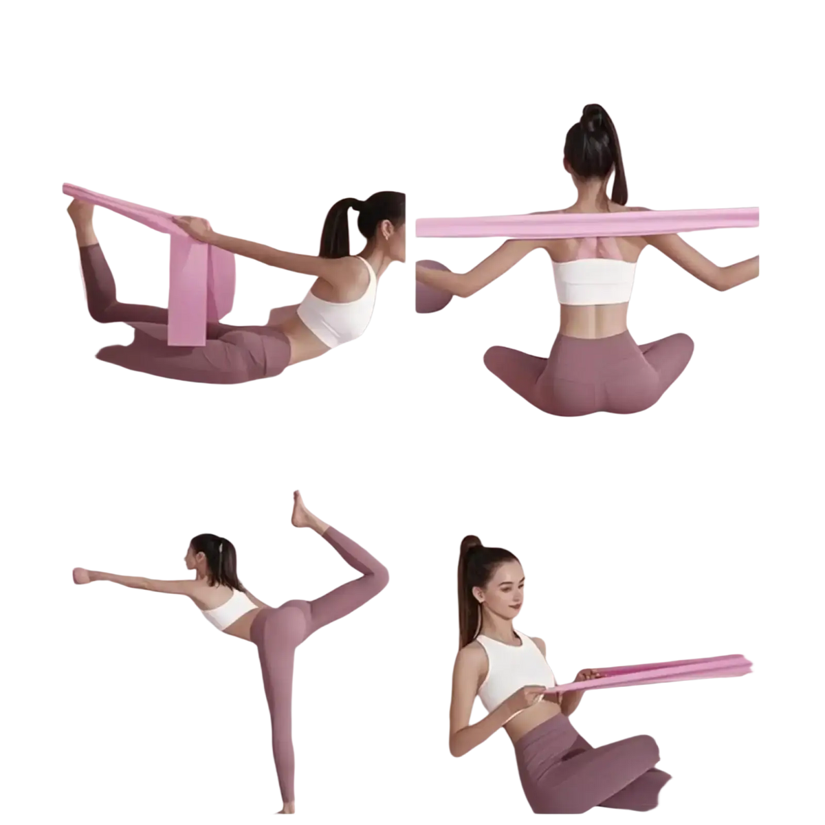 Pink resistance band from 5-level resistance bands set with non-slip eva blocks for effective strength training
