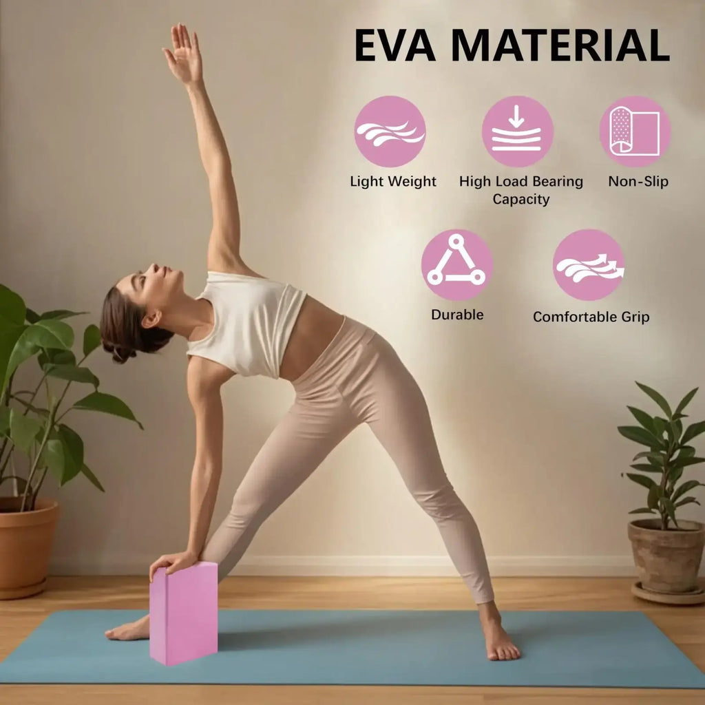 Pink rectangular non-slip eva block from 5-level resistance bands and eva blocks set for yoga and fitness use