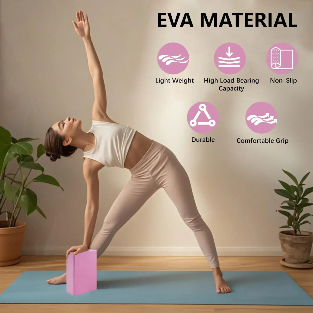 Pink rectangular non-slip eva block from 5-level resistance bands and non-slip eva blocks set for fitness support