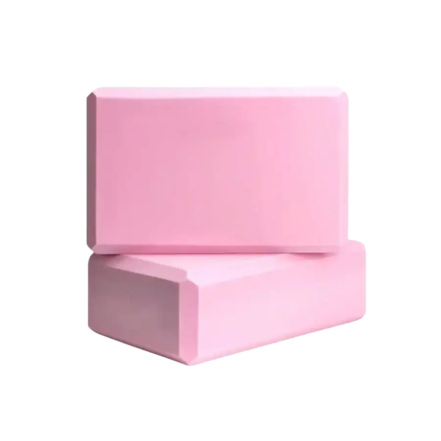 Pink rectangular non-slip eva block with smooth rounded edges included in 5-level resistance bands set