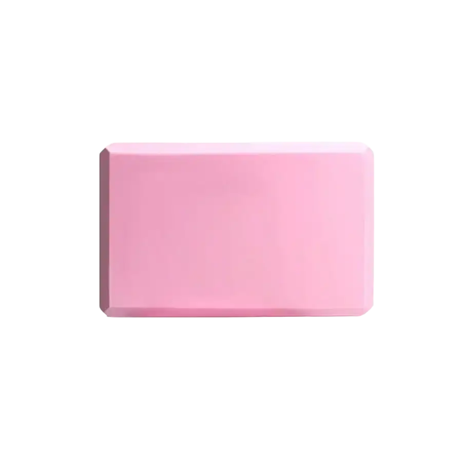 A solid pink non-slip Eva block with smooth rounded edges in a 5-level resistance bands and blocks set