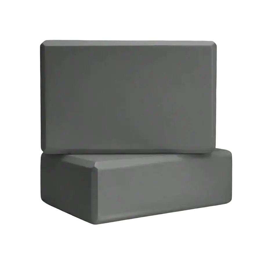 Two dark gray rectangular non-slip eva blocks with rounded edges in a 5-level resistance bands and eva blocks set pink