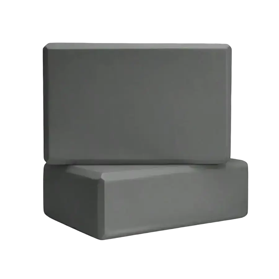 Two matte gray eva blocks stacked in a pink 5-level resistance bands and non-slip eva blocks set for fitness use