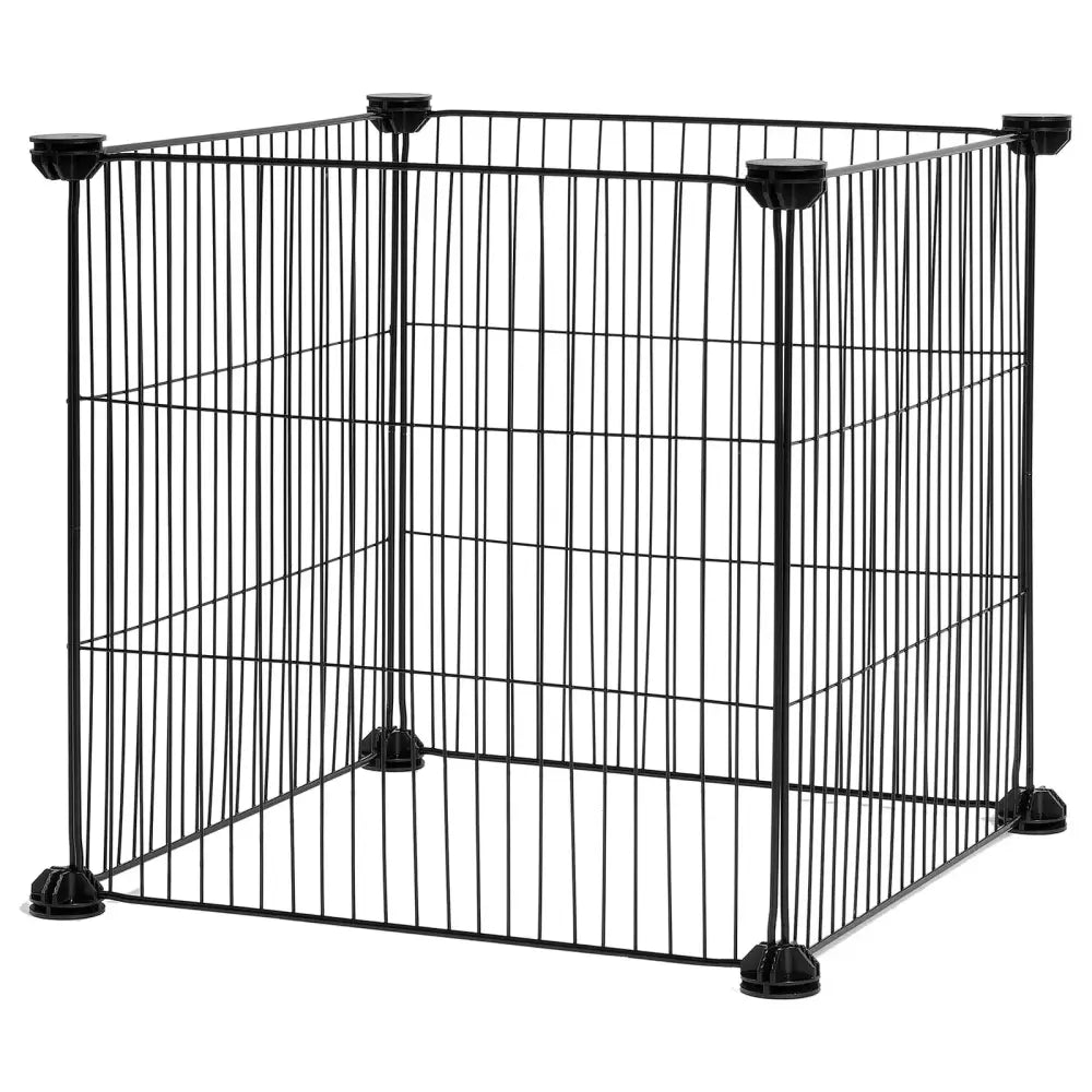 Black metal wire pet playpen with plastic feet and corner connectors in a 5-pack rust-proof metal garden protector set