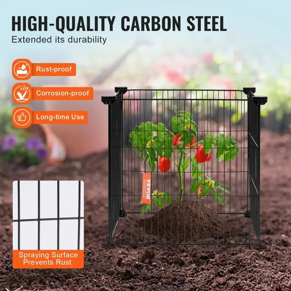 Black carbon steel garden cage with grid design rust-proof corrosion-resistant in 5-pack metal plant protectors