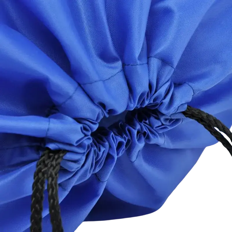 Bright blue waterproof nylon drawstring gym backpack made of smooth lightweight fabric with black braided cord