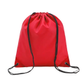 Red drawstring backpack with black cords metal eyelets made of waterproof nylon for gym use in a 5-pack set