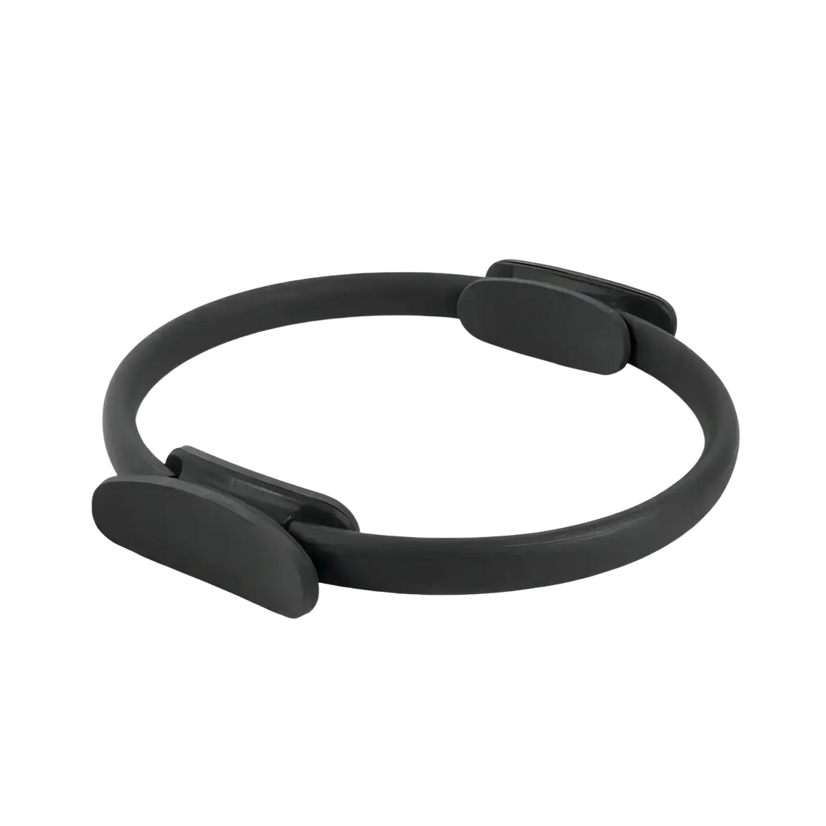 Black matte-finish pilates ring with smooth rounded edges in a 5-piece pilates ring and resistance band set