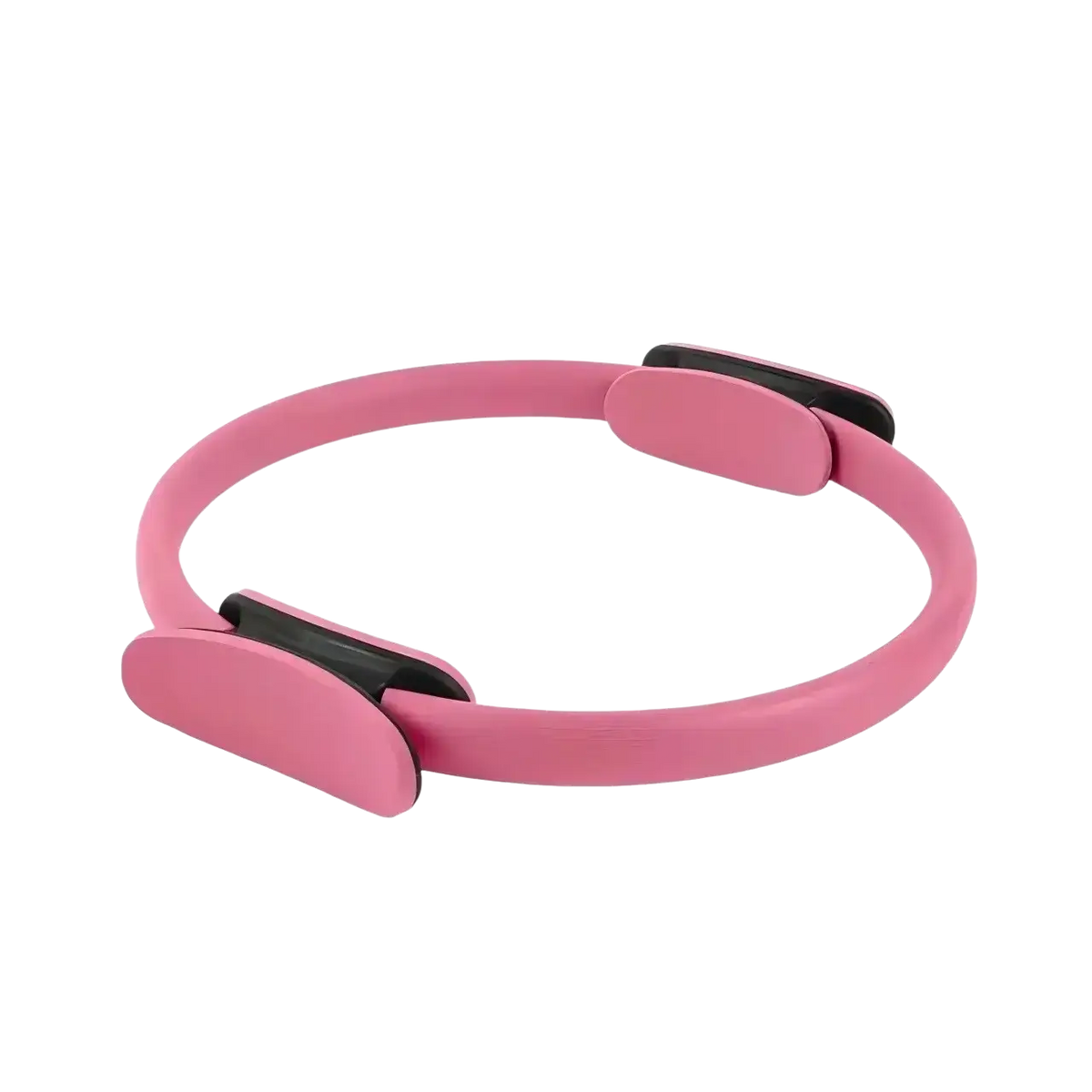 Pink pilates ring with black adjustable clasp included in 5-piece pilates ring and resistance band set