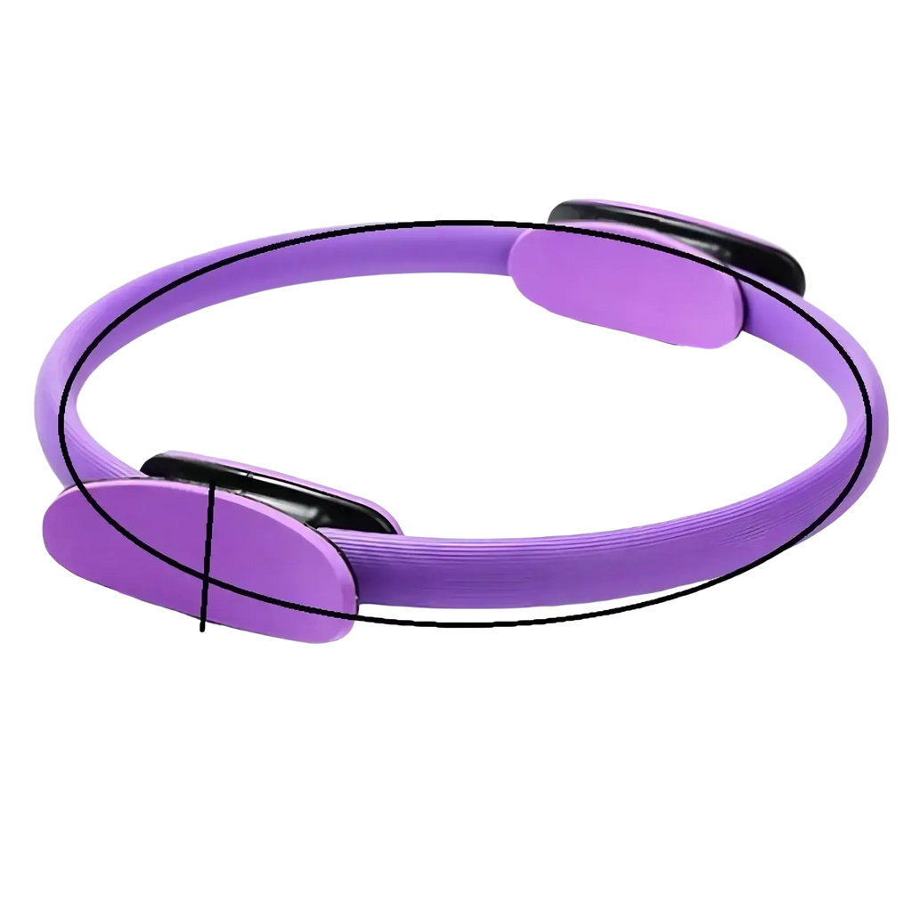 Purple silicone Pilates ring with black magnetic clasps from 5-piece Pilates ring and resistance band set