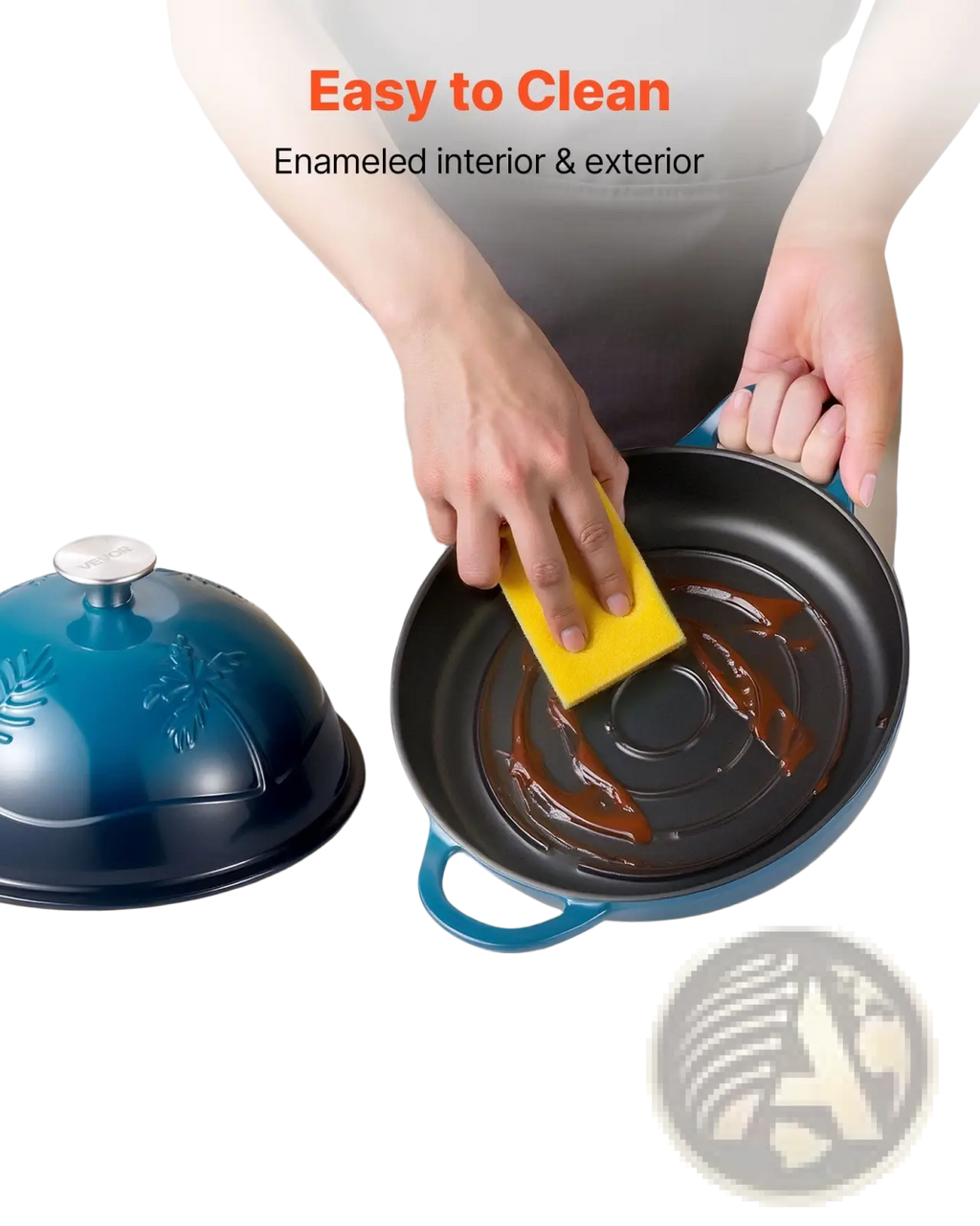 5 qt enameled cast iron dutch oven in blue with palm design lid and sturdy handles for versatile cooking