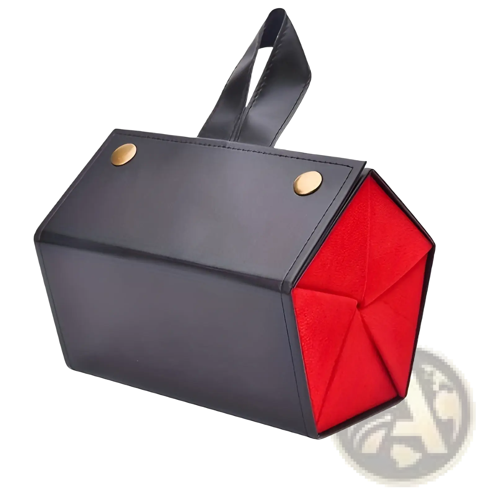 Black leatherette 5-slot foldable vegan leather travel sunglasses organizer with gold hardware and red velvet interior