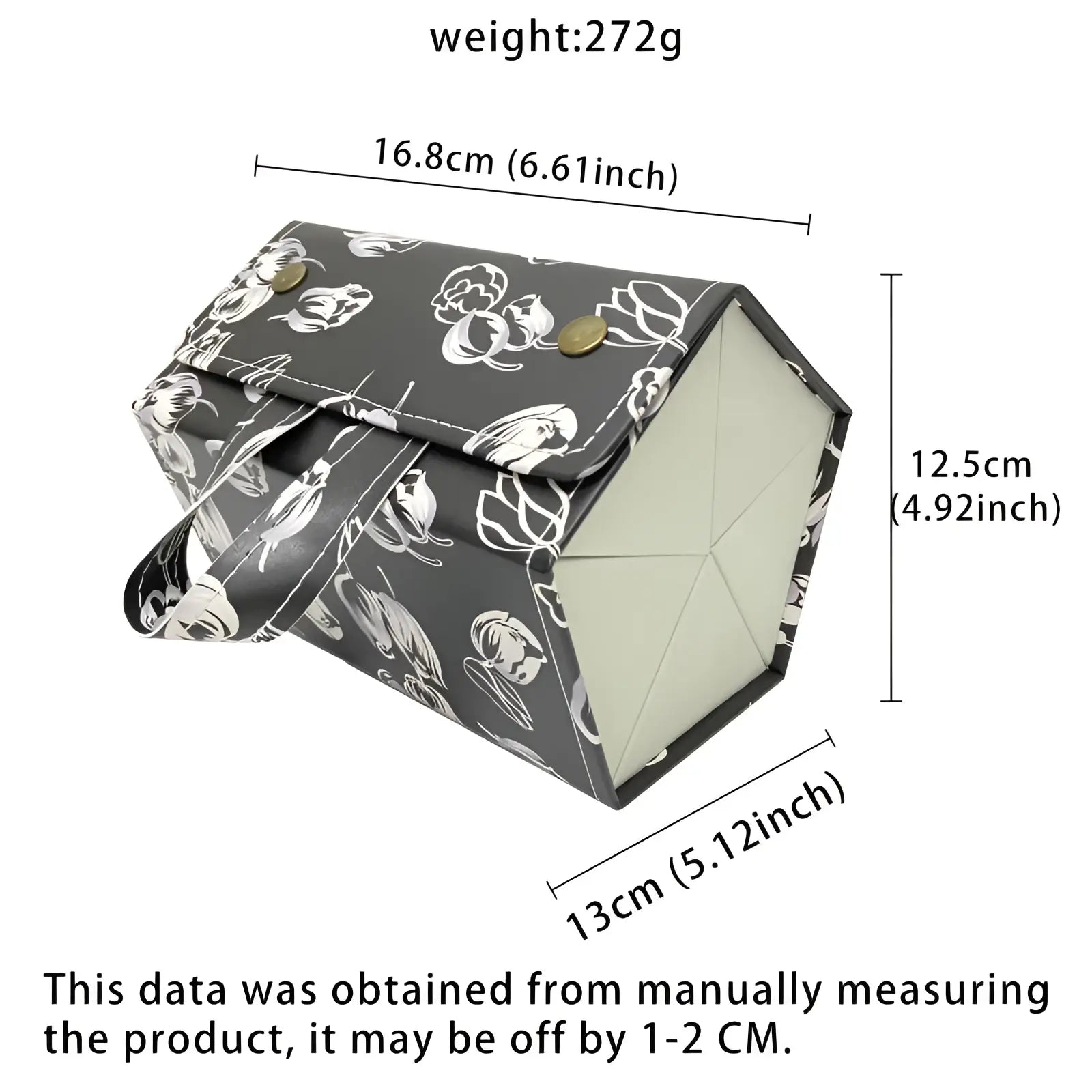 Black and white floral-patterned rectangular eyeglass case with gold-tone clasps for 5-slot folding sunglasses travel organizer