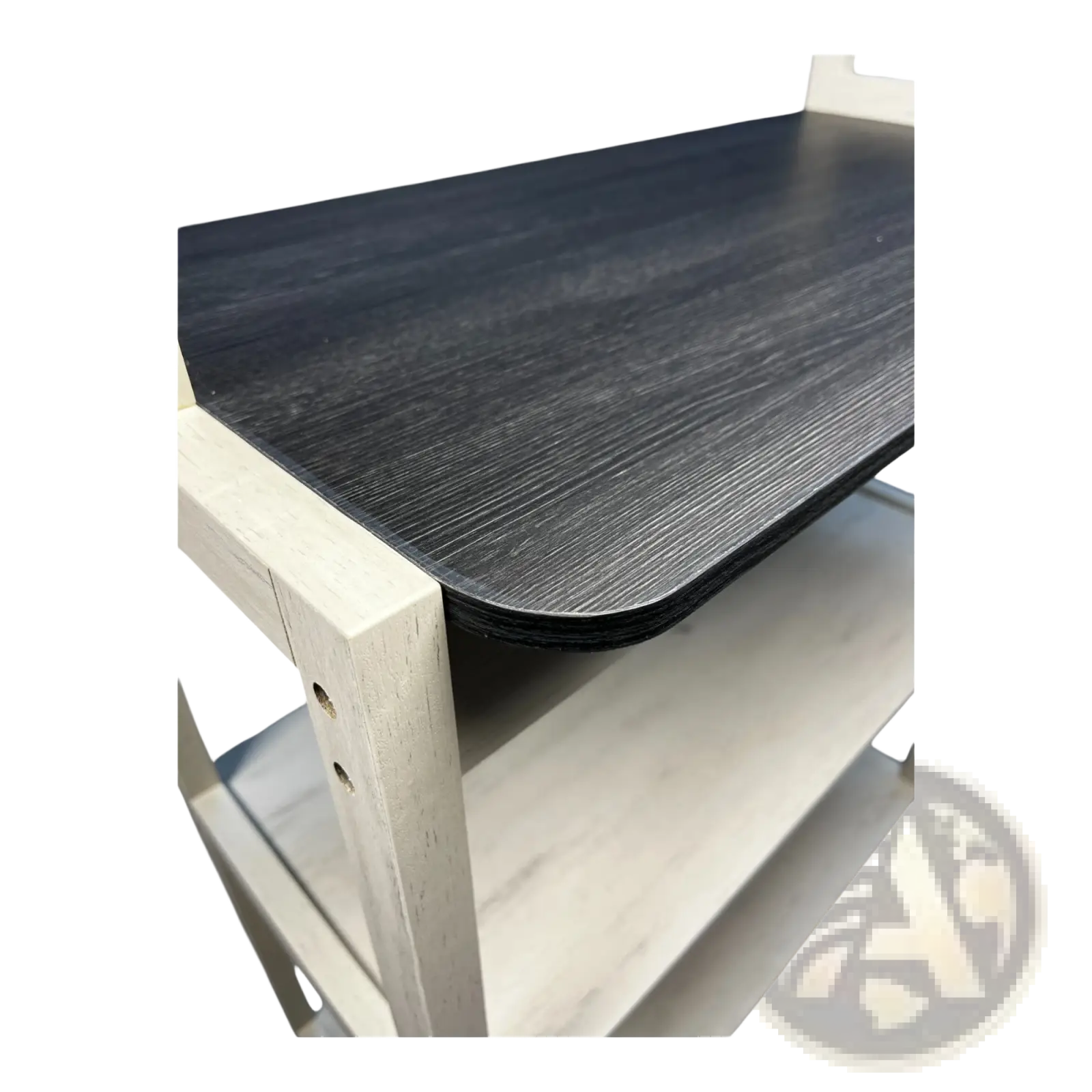 5-tier kitchen baker s rack microwave stand with black wood-grain laminate tabletop and light wooden frame in white