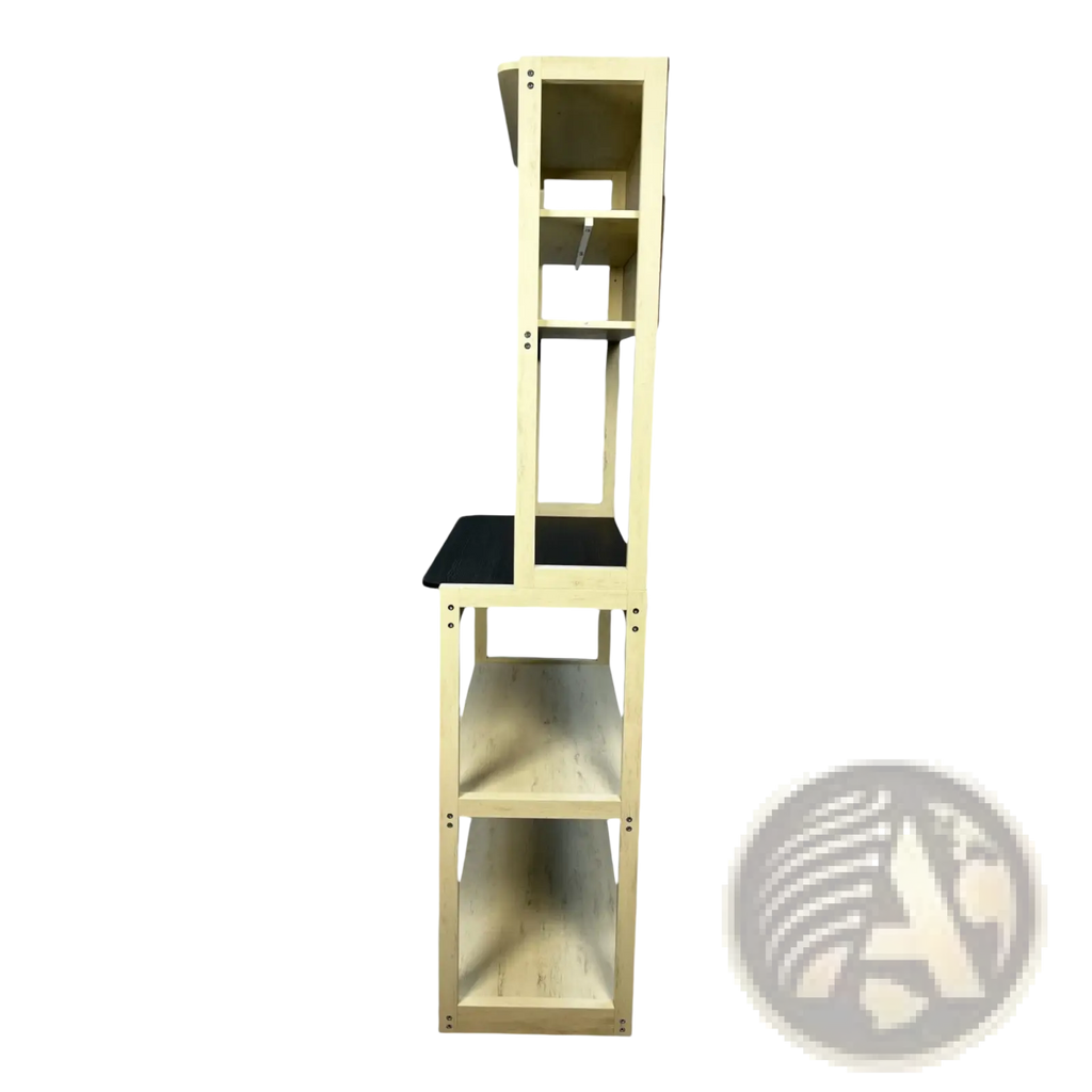 Light wood finished 5 tier kitchen baker’s rack microwave stand with black seat pad in white and black