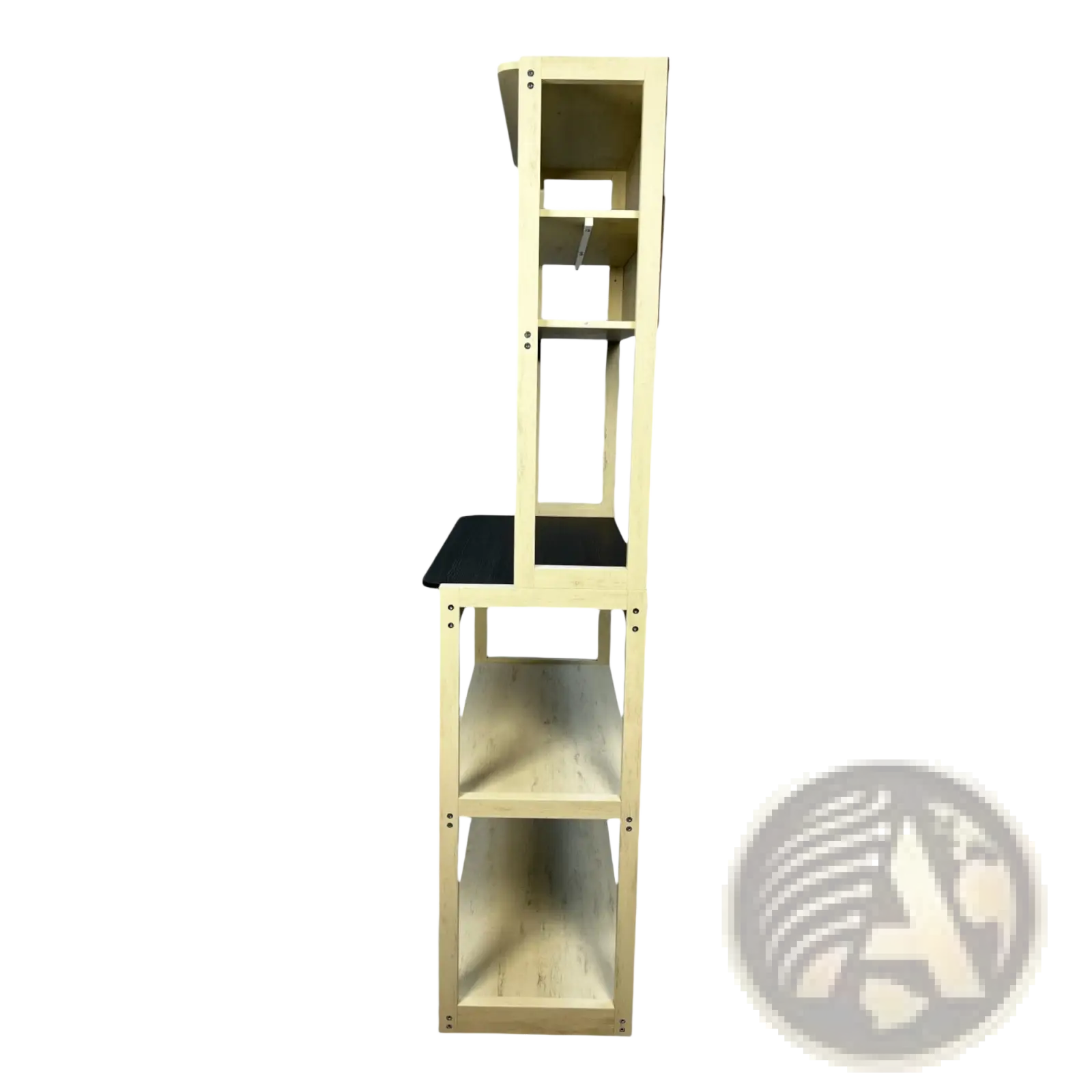 Light wood finished 5 tier kitchen baker’s rack microwave stand with black seat pad in white and black