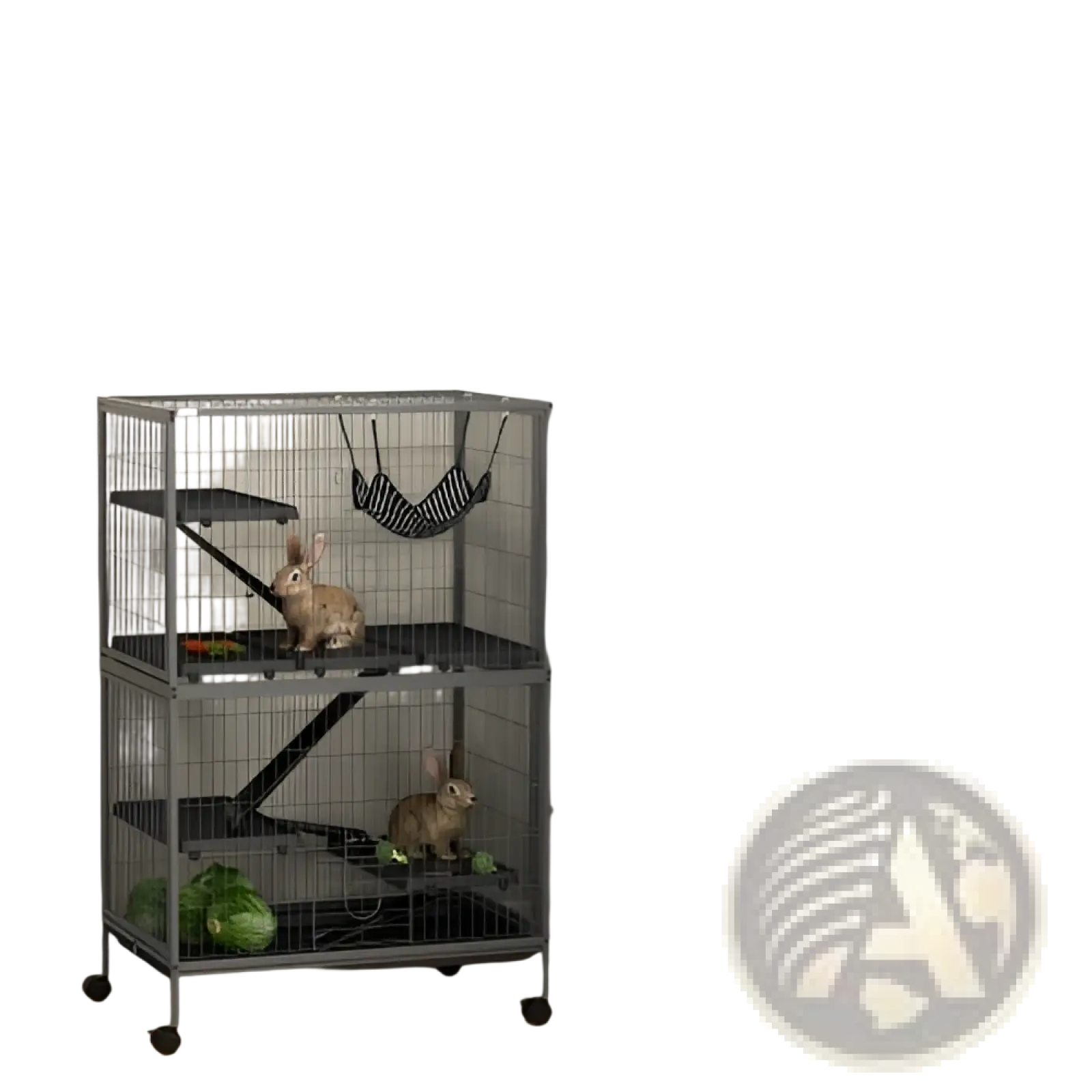 Black metal two-tier small animal ferret cage with wheels and hanging hammock for pets