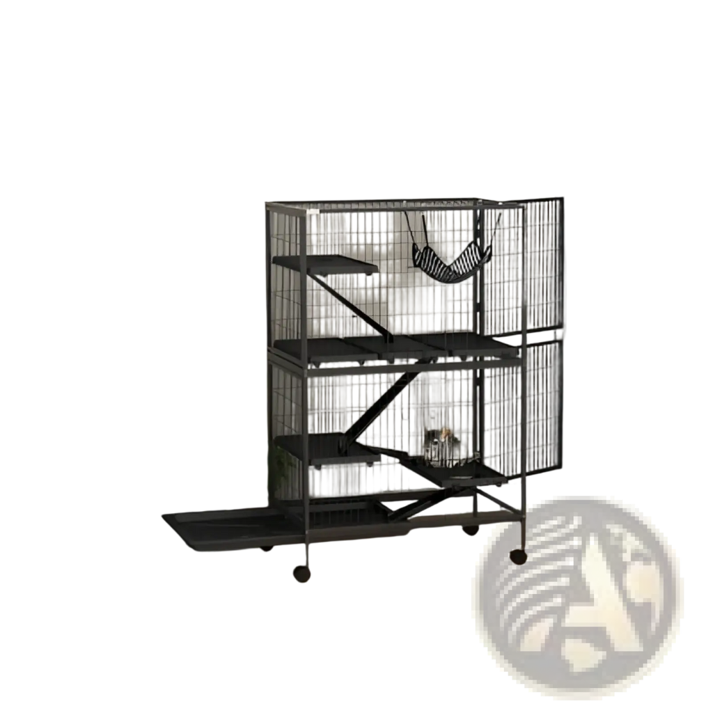 Black metal 5 tier small animal ferret cage with sliding doors and hammock designed for indoor use