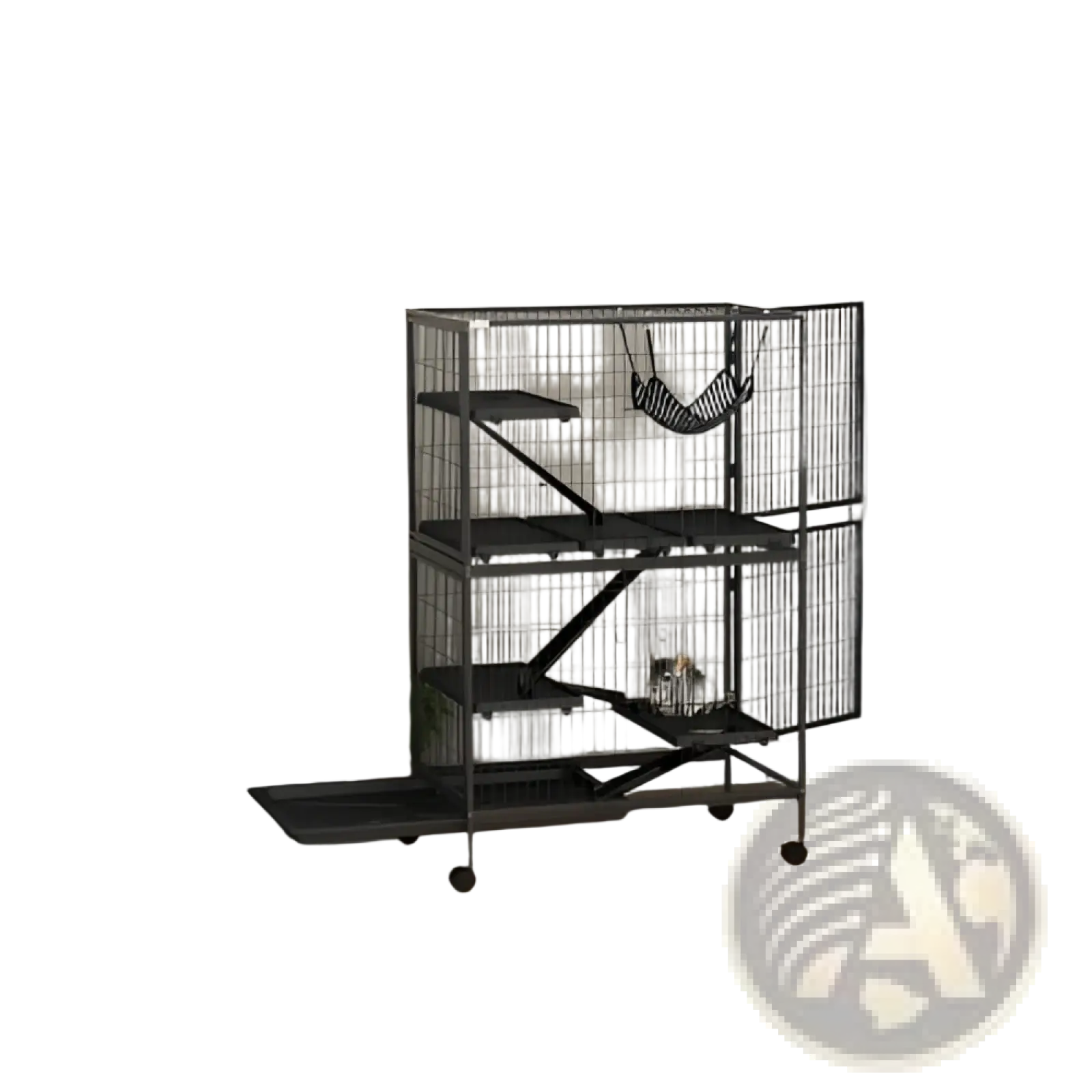 Black metal 5 tier small animal ferret cage with sliding doors and hammock designed for indoor use