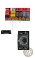 Red and black audio amplifier circuit board with labeled wiring for speaker components in 5-way speaker crossover high power KTV stage audio