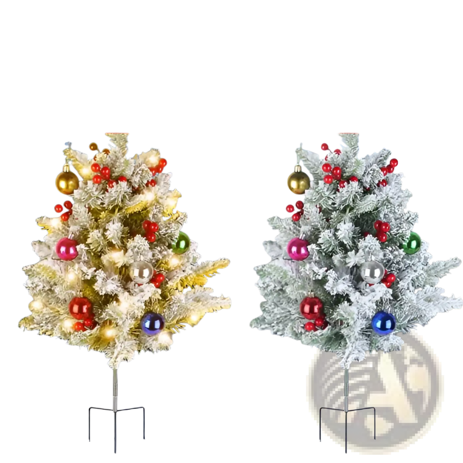 Frosty 50 led pre-lit mini artificial christmas tree with colorful ornaments and smart auto timer for 6 hour lighting cycles