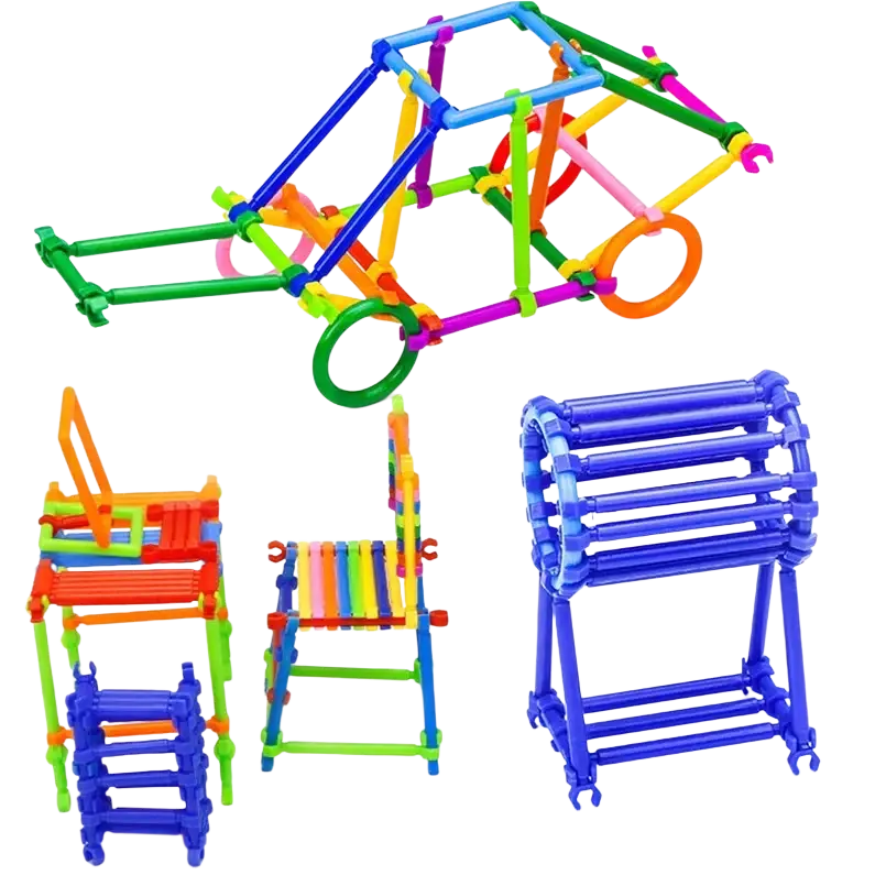 A colorful plastic 500-piece magic wand toy feature set with interlocking rods forming car and furniture pieces