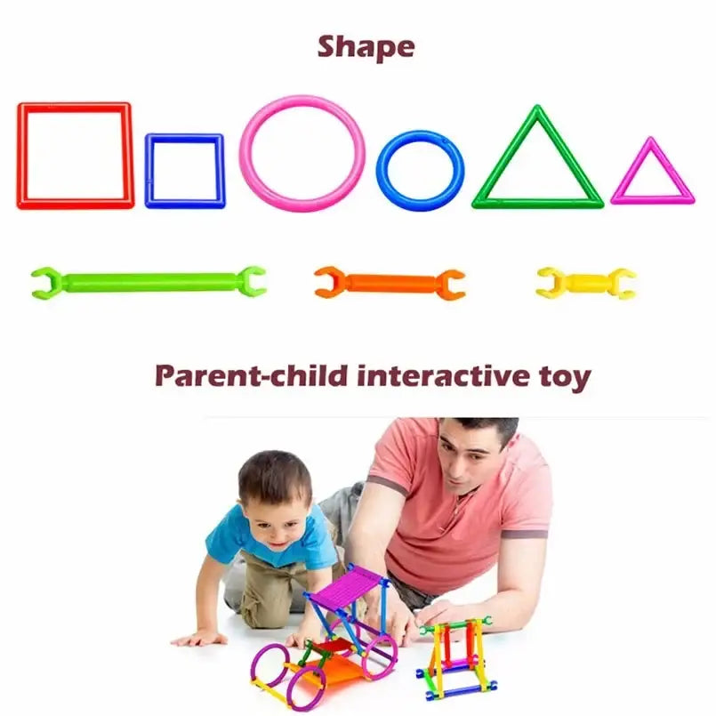 Colorful 500-piece magic wand toy set with magnetic square circle and triangle pieces in multiple colors for building fun