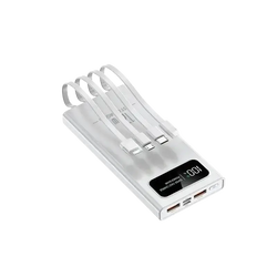 White rectangular 120w power bank with built-in cables and digital display showing 100 for 50000mah 30000mah 10000mah models