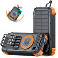 Black and orange rugged solar power bank with 50000mAh capacity multiple usb ports and built-in compass hand crank charger
