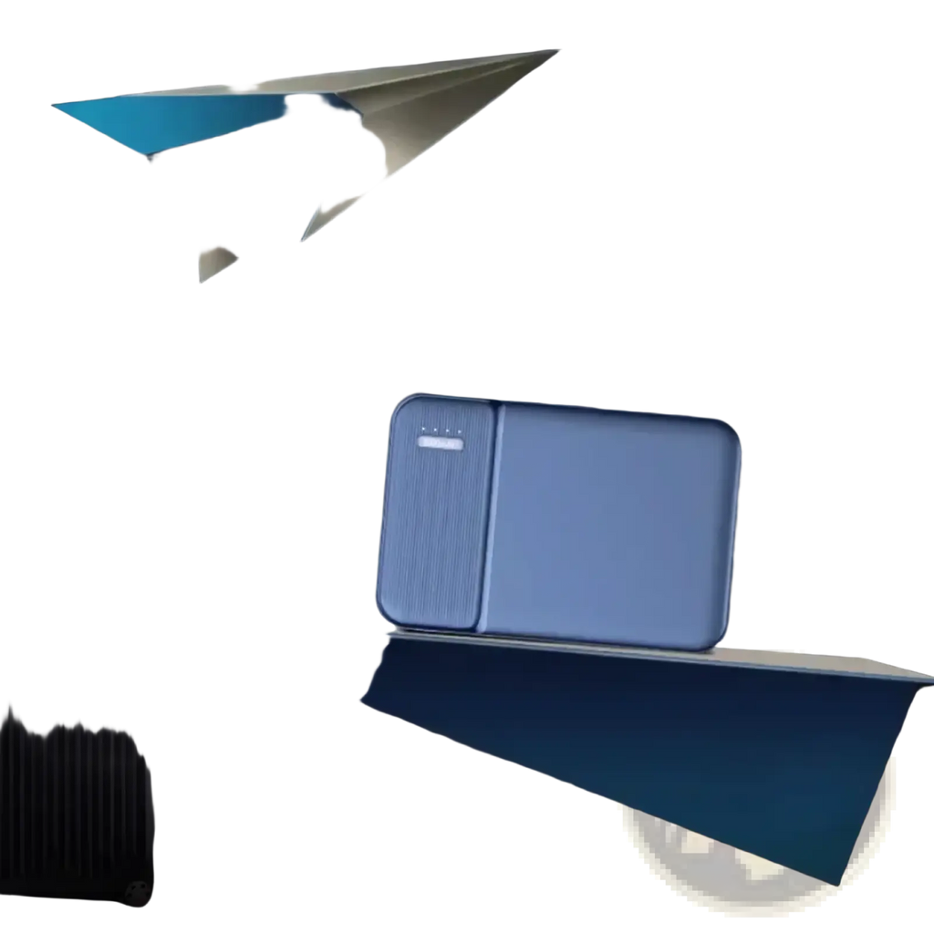 Blue rectangular 5000mAh portable power bank with textured surface and small front display panel for mini charging
